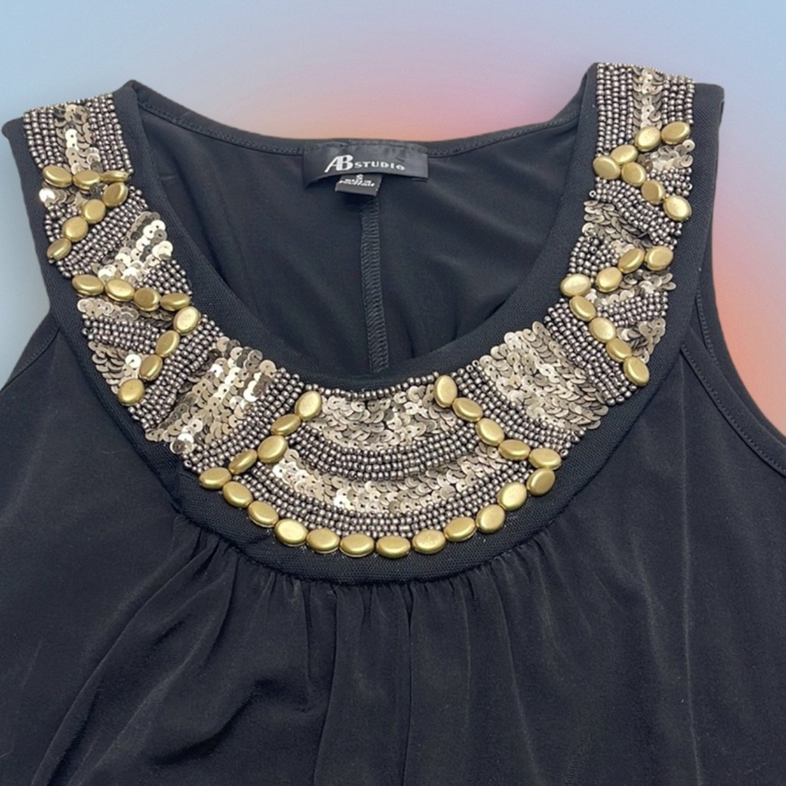 Ab Studio Women’s Small Black / Gold Sleeveless Stretchy Dress — image 2 of 4